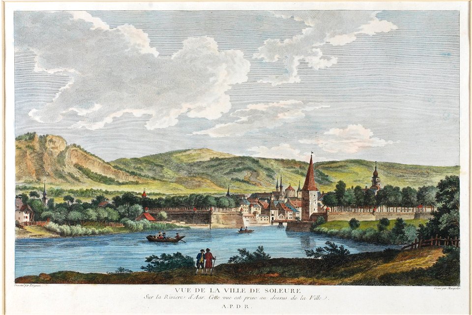 Zentralbibliothek Solothurn - VUE DE LA VILLE DE SOLEURE Sur la Riviere dAar Cette vue est prise au dessus de la Ville A P D R - aa0002
