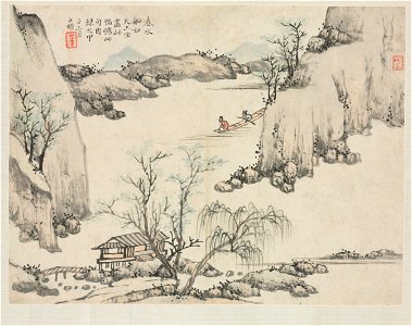 Zha Shibiao - Landscape Album in Various Styles, Boating in Spring Water - 1955.37.3 - Cleveland Museum of Art
