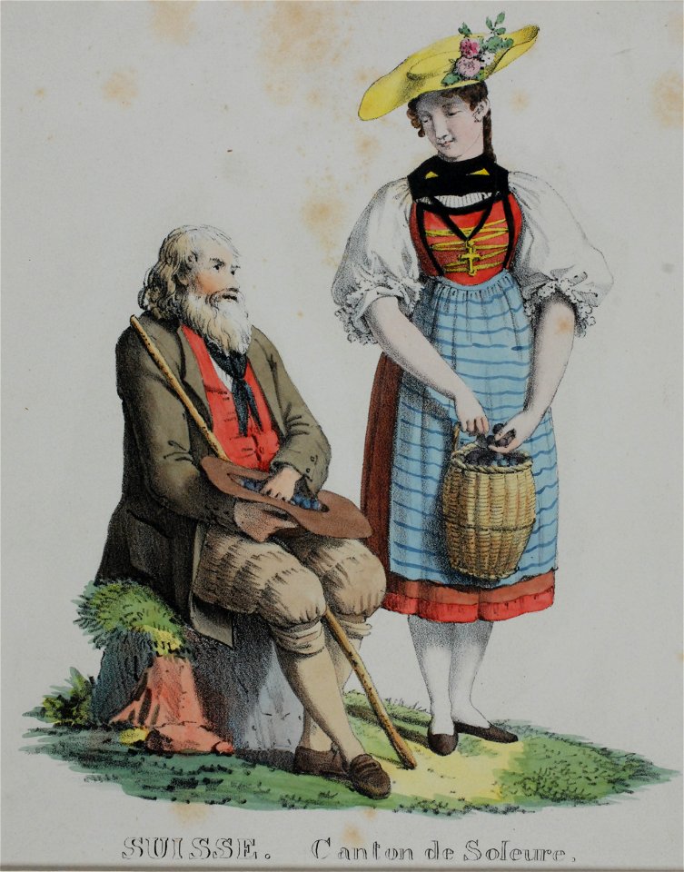 Zentralbibliothek Solothurn - SUISSE Canton de Soleure Viellard et jeune fille - a0090