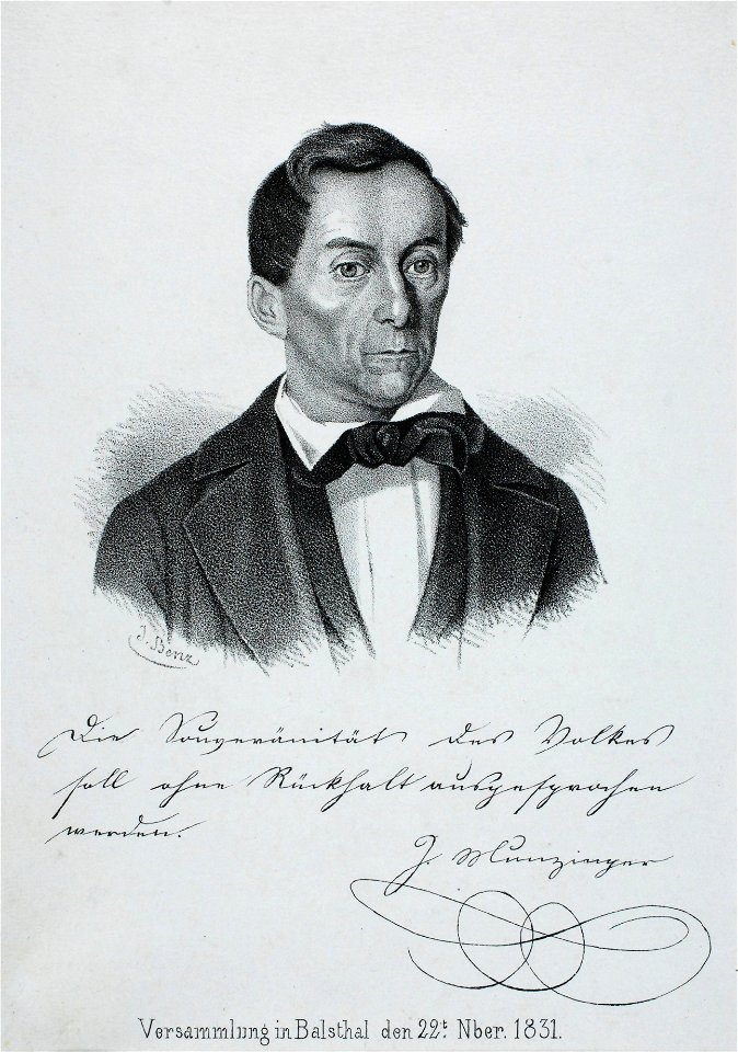 Zentralbibliothek Solothurn - Porträt von Josef Munzinger Die Souveränität des Volkes soll ohne Rückhalt ausgesprochen werden J Munzinger Versammlung in Balsthal den 22t Nber 1831 - a0499