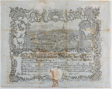 Zentralbibliothek Solothurn - Wir Vor und andere Meister des Ehr samen Handwercks der nächstes Wort mit Feder Schneider der Stadt und Kanton Solothurn in der Schweitz Bescheinen hiemit dass vorweiser diess folgende dr - aa0437