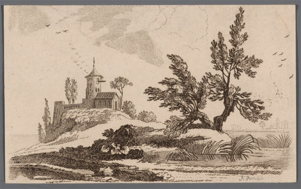 Zicht op een hooggelegen kerk, objectnr A 16547