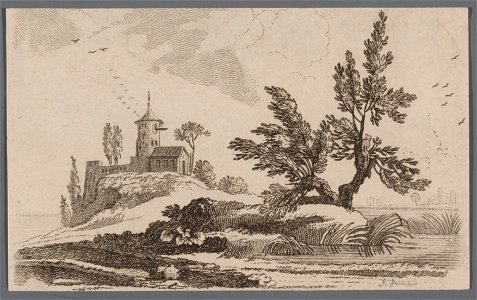 Zicht op een hooggelegen kerk, objectnr A 16547