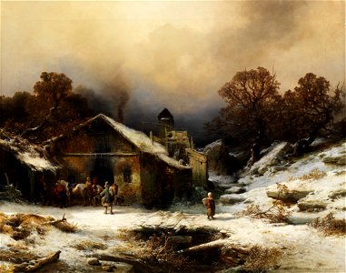 Verschneite Landschaft mit Bauernhaus
