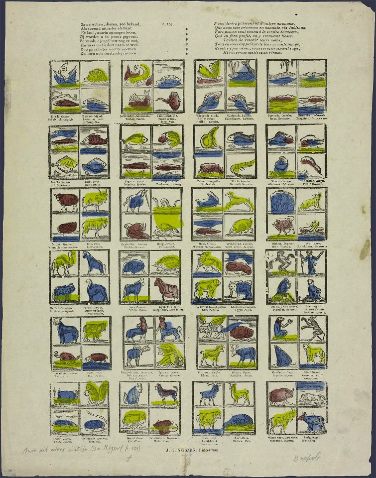 Zijn visschen, dieren, zoo bekend, als vreemd uit ieder element-Catchpenny print-SMC K 0153