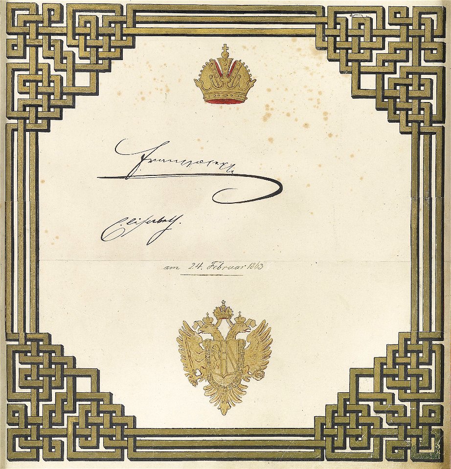Zierblatt Unterschriften Franz Joseph und Elisabeth 1863