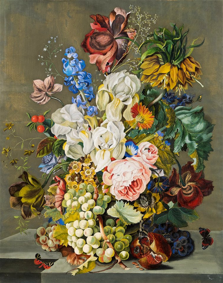 Leopold Zinnögger - Blumenstillleben mit Früchten