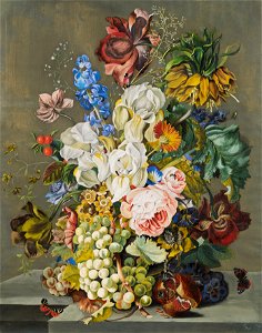 Leopold Zinnögger - Blumenstillleben mit Früchten