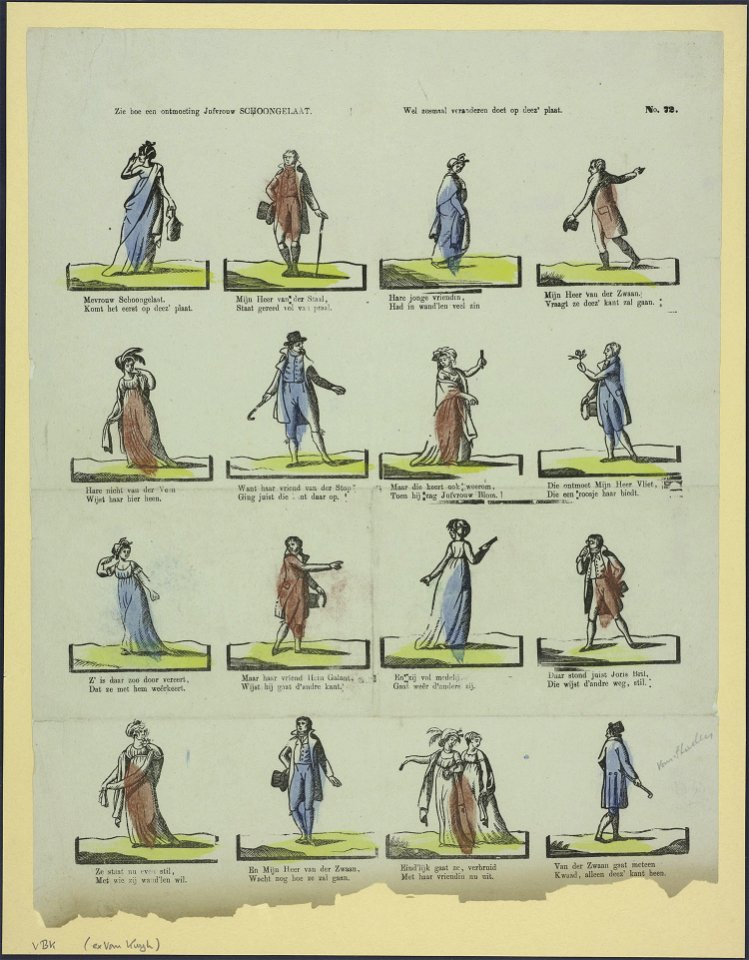 Zie hoe een ontmoeting jufvrouw Schoongelaat Wel zesmaal veranderen doet op deez' plaat-Catchpenny print-Borms 0955