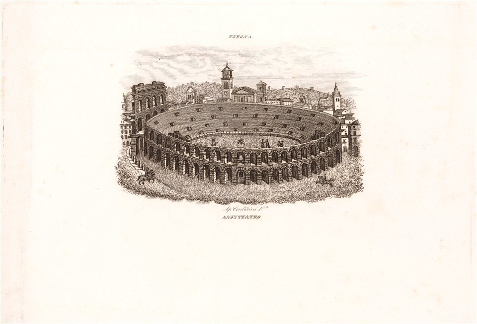 Zicht op het amphitheater van Verona, objectnr A 14372