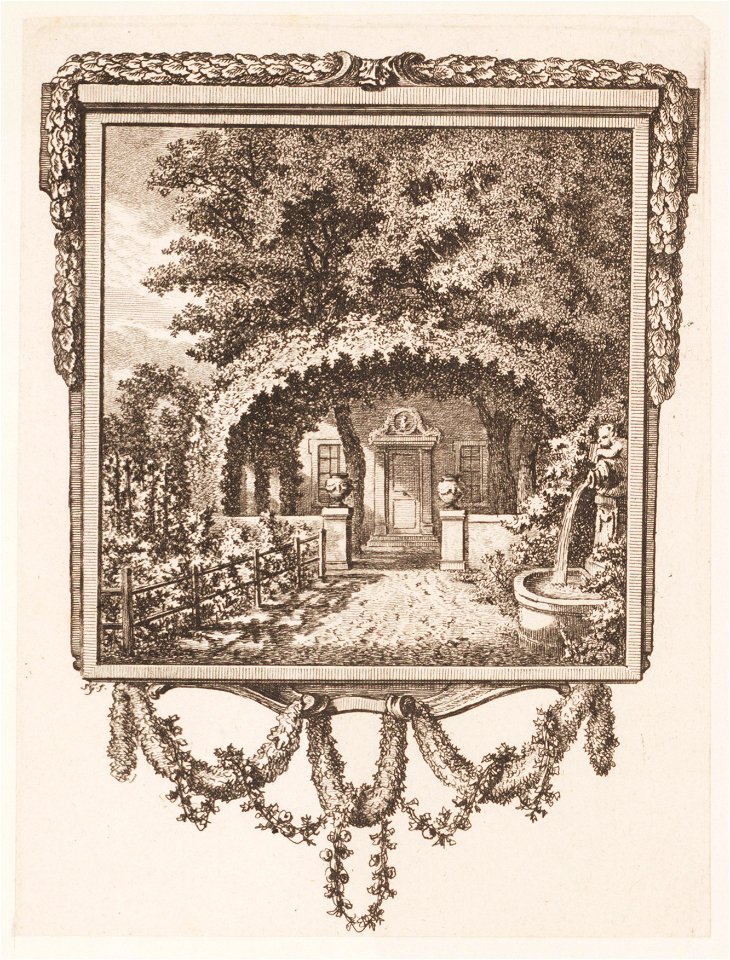 Zicht op tuin en entree van een huis, objectnr A 12452