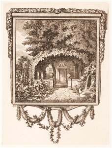 Zicht op tuin en entree van een huis, objectnr A 12452