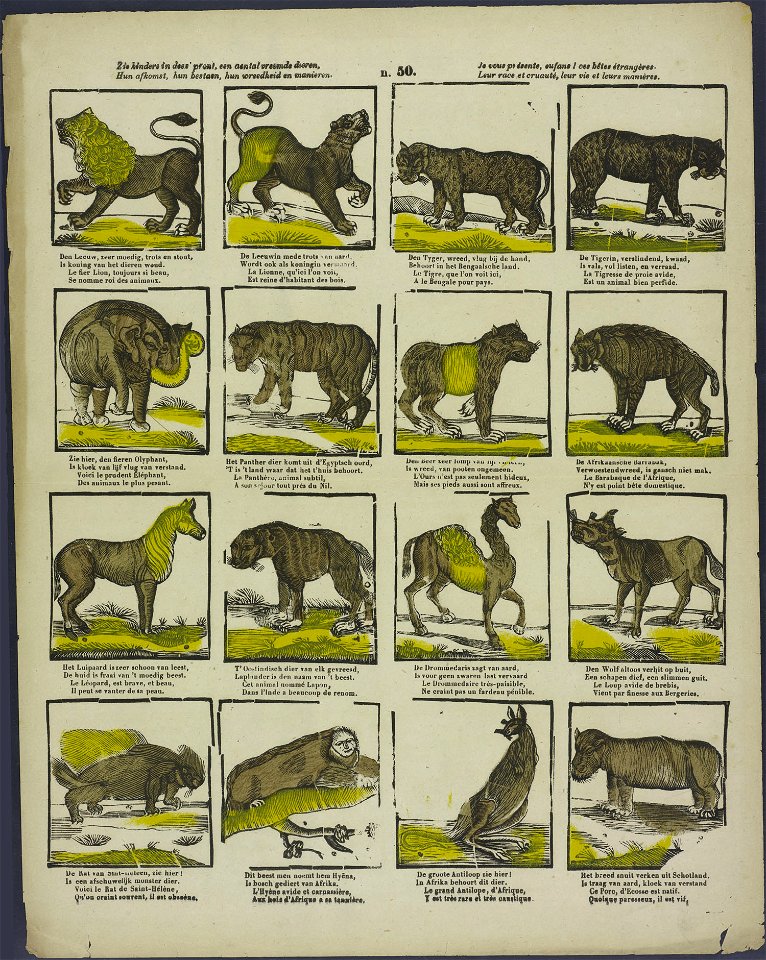 Zie kinders in deez' prent, een aantal vreemde dieren-Catchpenny print-Borms 0575