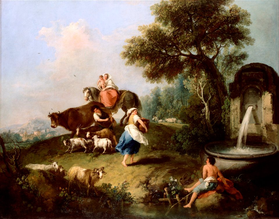 Zuccarelli, Francesco - Landscape with a Fountain, Figures and Animals - Google Art Project