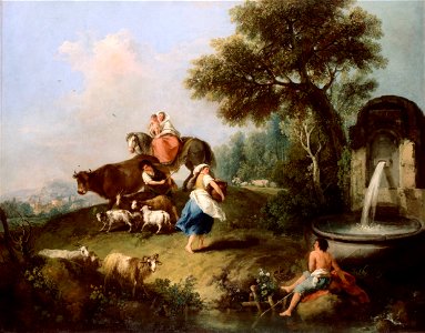 Zuccarelli, Francesco - Landscape with a Fountain, Figures and Animals - Google Art Project