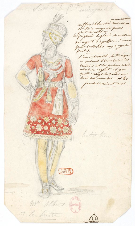 Zémire et Azor - trente-six maquettes de costumes - Alexandre-Evariste Fragonard - 16. Suite de la fée Émirzène, M. Albert et sa suite