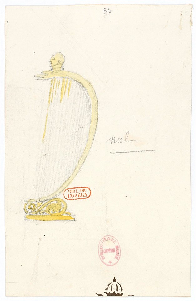 Zémire et Azor - trente-six maquettes de costumes - Alexandre-Evariste Fragonard - 36. (Harpe)