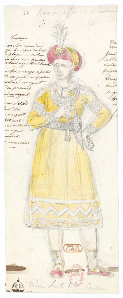Zémire et Azor - trente-six maquettes de costumes - Alexandre-Evariste Fragonard - 28. Indien, suite de M. Coulon