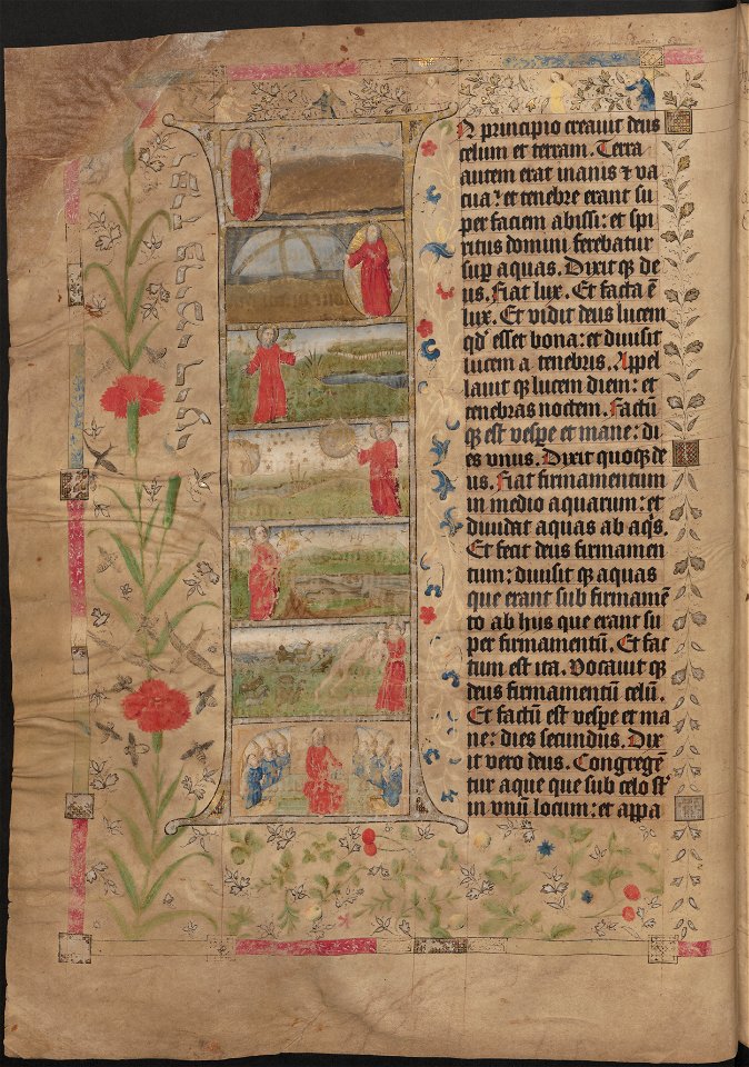 Zwolse Bijbel-UBU Hs. 31-f.dl. 1 003v -Initiaal met de zeven dagen van de Schepping