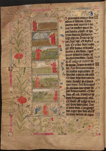Zwolse Bijbel-UBU Hs. 31-f.dl. 1 003v -Initiaal met de zeven dagen van de Schepping