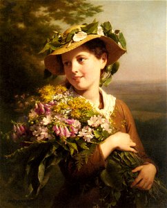 Zuber Buhler Fritz A Young Beauty Holding A Bouquet Of Flowers. Free illustration for personal and commercial use.