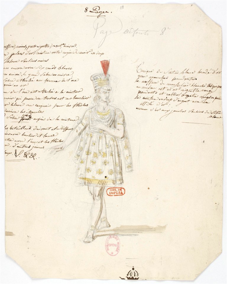 Zémire et Azor - trente-six maquettes de costumes - Alexandre-Evariste Fragonard - 13. Huit pages