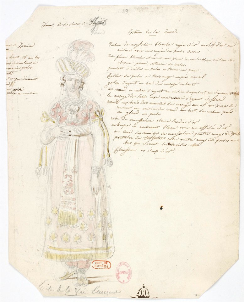 Zémire et Azor - trente-six maquettes de costumes - Alexandre-Evariste Fragonard - 29. Dame de la suite de Thaïs ou de la fée Émirzène