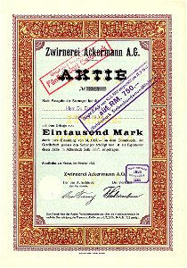Zwirnerei Ackermann AG 1922 1000 Mk