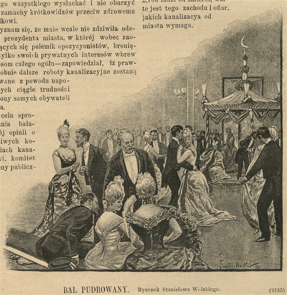 Bal pudrowany - Rysunek Stanisława Wolskiego w salach ratuszowych w Warszawie - Panowie i panie (59305)