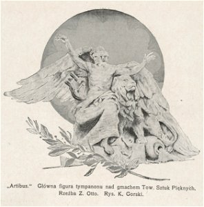 Budynek Zachęty Artibus Główna figura tympanonu nad gmachem Tow. Sztuk Pięknych Rzeźba Z. Otto (54169)