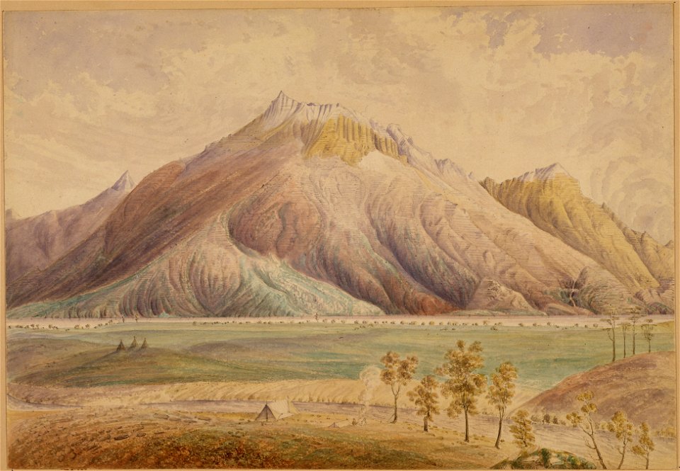 Camp on stream near Waterton Lake. peak bears E. 30. S - NARA - 305549