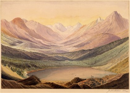 Camp Akamina (49th parallel) looking N. 50. E. across Akamina Lake down Akamina Pass toward the Sascatchawan Plains - NARA - 305545