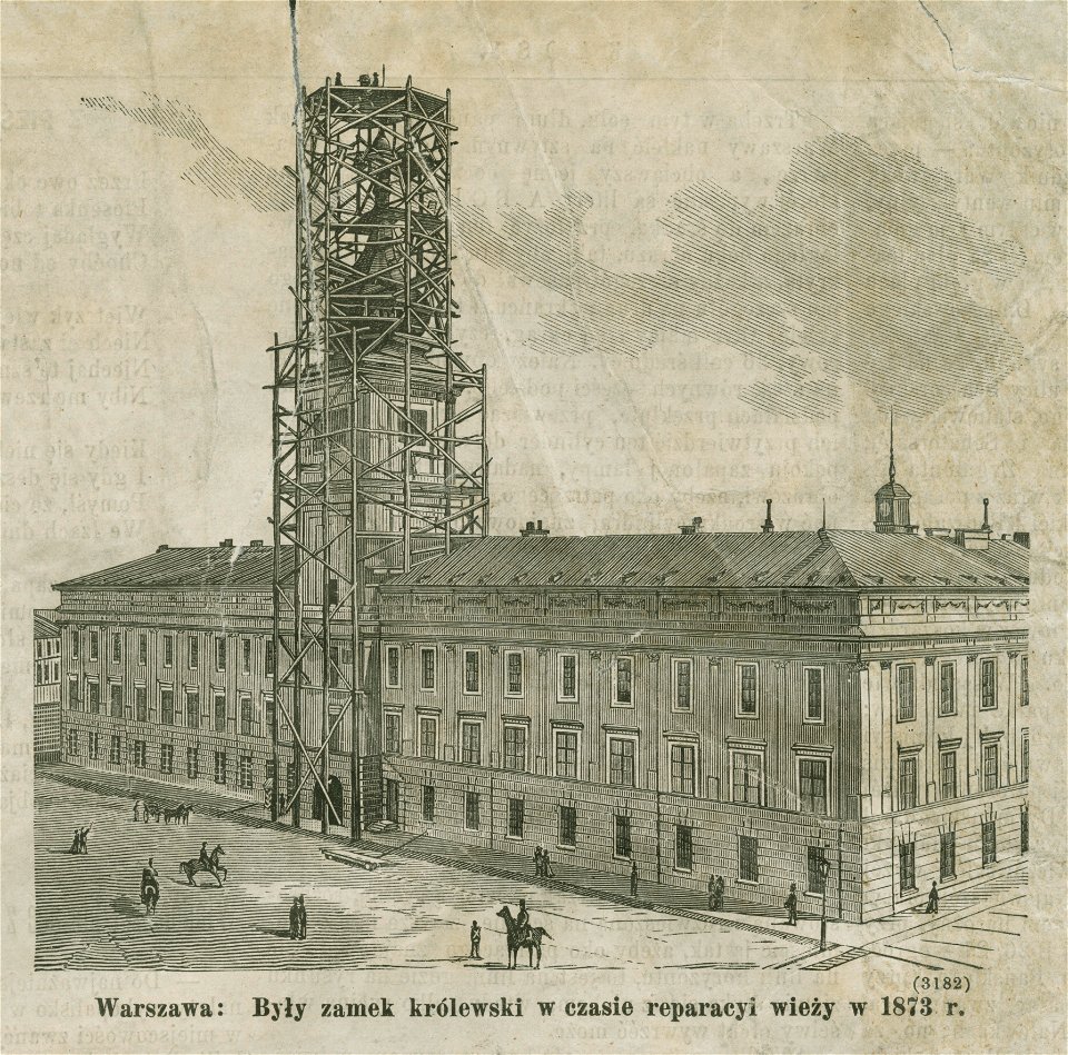 Były zamek królewski w czasie reperacji wieży w 1873 r. (72481)