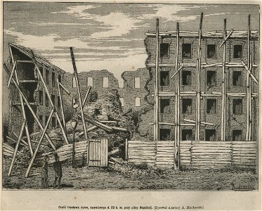 Część frontowa domu, zawalonego d. 28 b. m. przy ulicy Wspólnej - (Rysował z natury A. Mucharski) (58855)