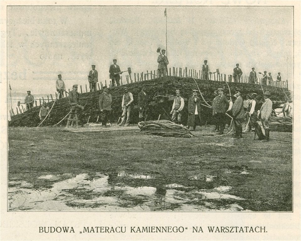 Budowa materacu kamiennego na warsztatach do regulacji Wisły (79042)