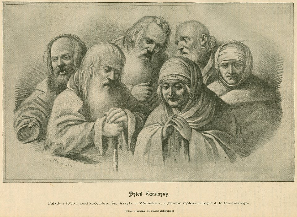 Dzień Zaduszny Dziady z 1839 r. pod kościołem Św. Krzyża w Warszawie Z Kramu Malowanego J. F. Piwarskiego (81849)