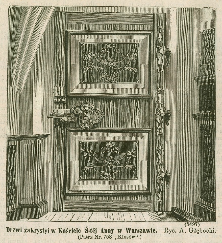 Drzwi w zakrystii kościoła Św. Anny w Warszawie Rys. A. Głębocki (81200)