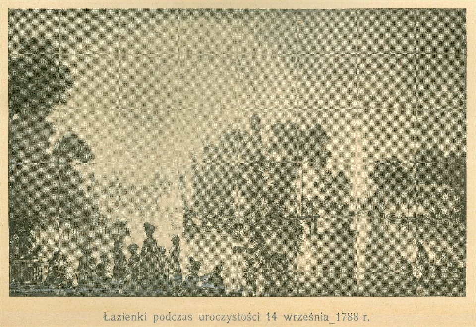 Festyn w Łazienkach z powodu inauguracji mostu i posągu Jana III Sobieskiego Łazienki podczas uroczystości 14 września 1788 r. (70325)