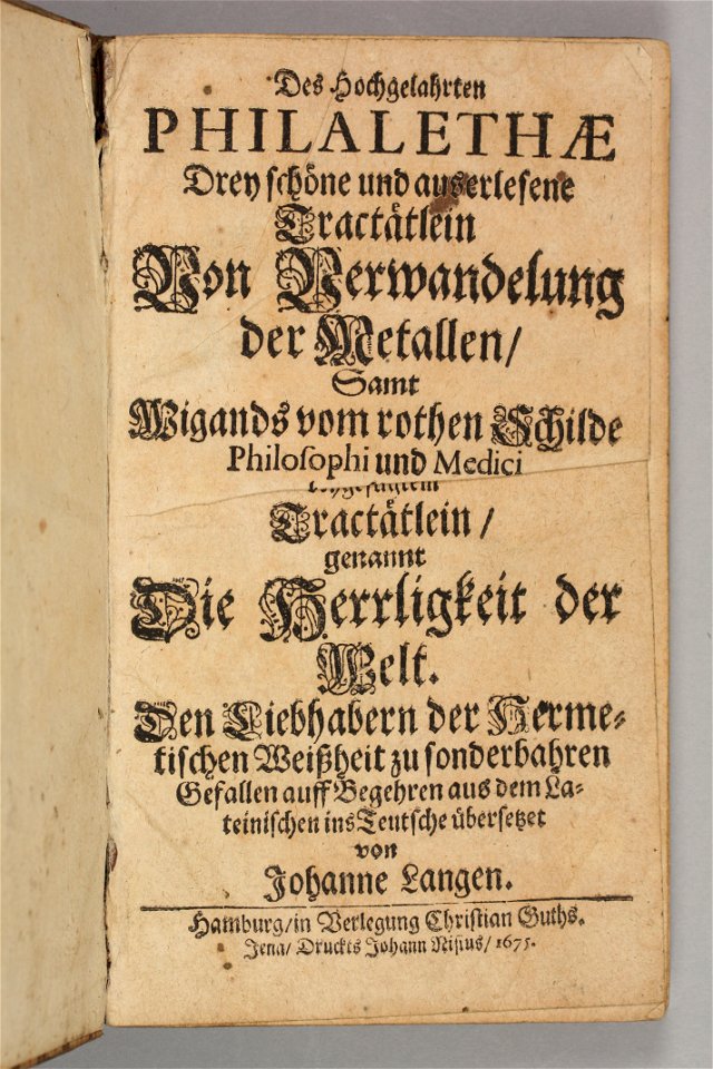 Drey schöne und auserlesene Tractätlein von Verwandelung der Metallen title page