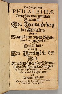 Drey schöne und auserlesene Tractätlein von Verwandelung der Metallen title page