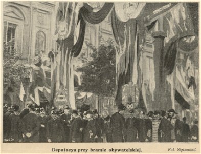Deputacja przy bramie Obywatelskiej wizyta cara Mikołaja II i carycy Aleksandry w Warszawie (61548)