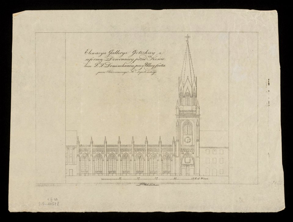 Elewacya galleryi gotickiey z reforma dzwonnicy przed kosciolem x.x. dominikanow przy ulicy Freta przez budowniczego H. Szpilowskiego 1823 (121579477)