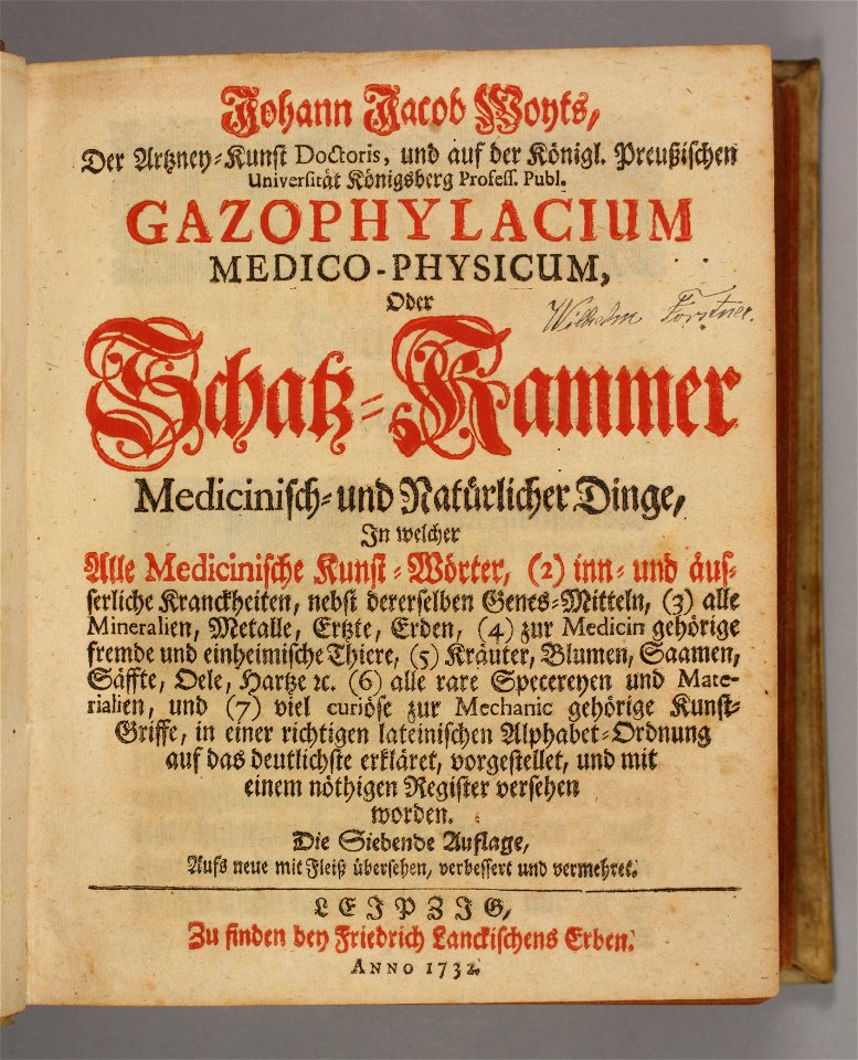 Johann Jacob Woyt 1732 Gazophylacium medico-physicum title