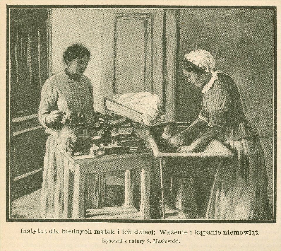 Instytut dla biednych matek i ich dzieci Ważenie i kąpanie niemowląt Rysował z natury S. Masłowski (78021)