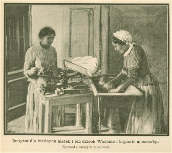Instytut dla biednych matek i ich dzieci Ważenie i kąpanie niemowląt Rysował z natury S. Masłowski (78021)