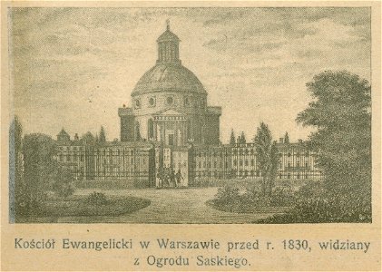 Kościół Ewangelicki w Warszawie przed r. 1830 - widziany z Ogrodu Saskiego (70361). Free illustration for personal and commercial use.