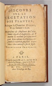 Kenelm Digby 1667 Discours sur la vegetation des plantes