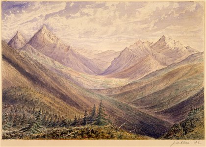 Kishnehehna Mountain (Kirby and Spence) and Kishenehn Pass from summit of Pass looking South - NARA - 305538