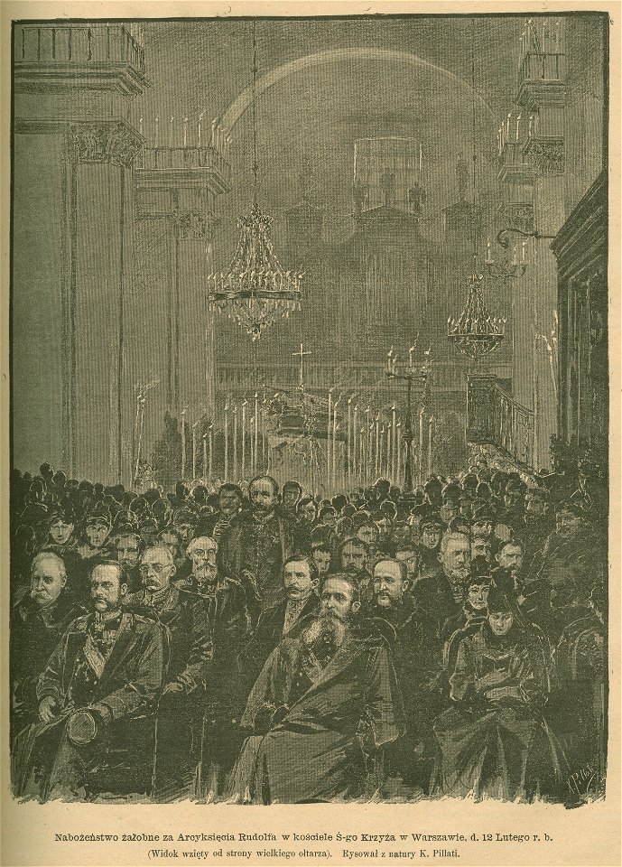 Nabożeństwo żałobne za Arcyksięcia Rudolfa w kościele Ś-go. Krzyża w Warszawie d. 12 lutego r. b. Widok wzięty od strony wielkiego ołtarza Rysował z natury K. Pillati (77828)