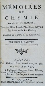Mémoires de chymie Scheele RGNb10364341.02.vol I.tp 1785